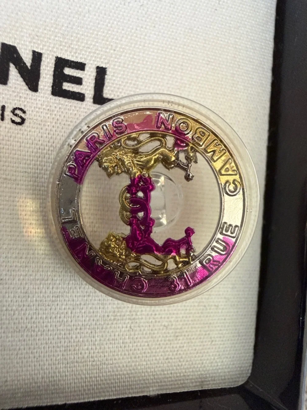 CHANEL Pink Gold Accent Round Logo Buttons - Pair